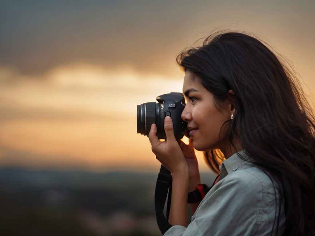 A woman is taking a photo with a camera